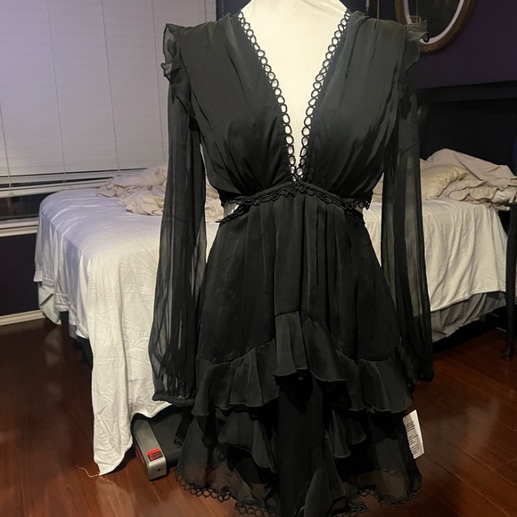 Black Longsleeve Ruffle Dress - Picture 3 of 7